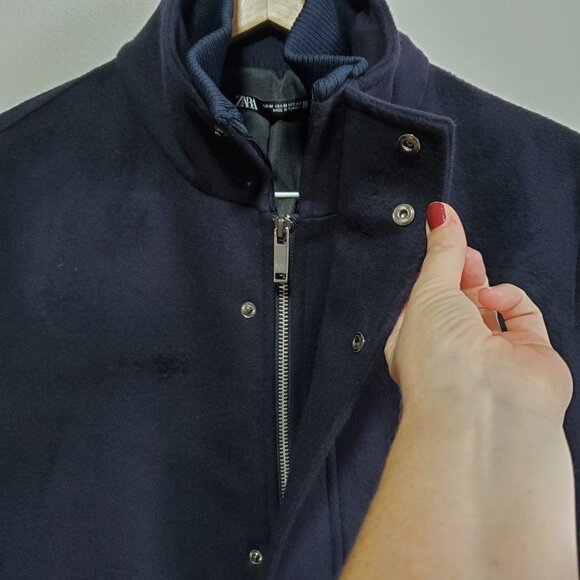 ZARA Soft Mid-Length Peacoat Pea Coat Jacket Preppy Coastal Navy Men's Medium - Picture 6 of 14